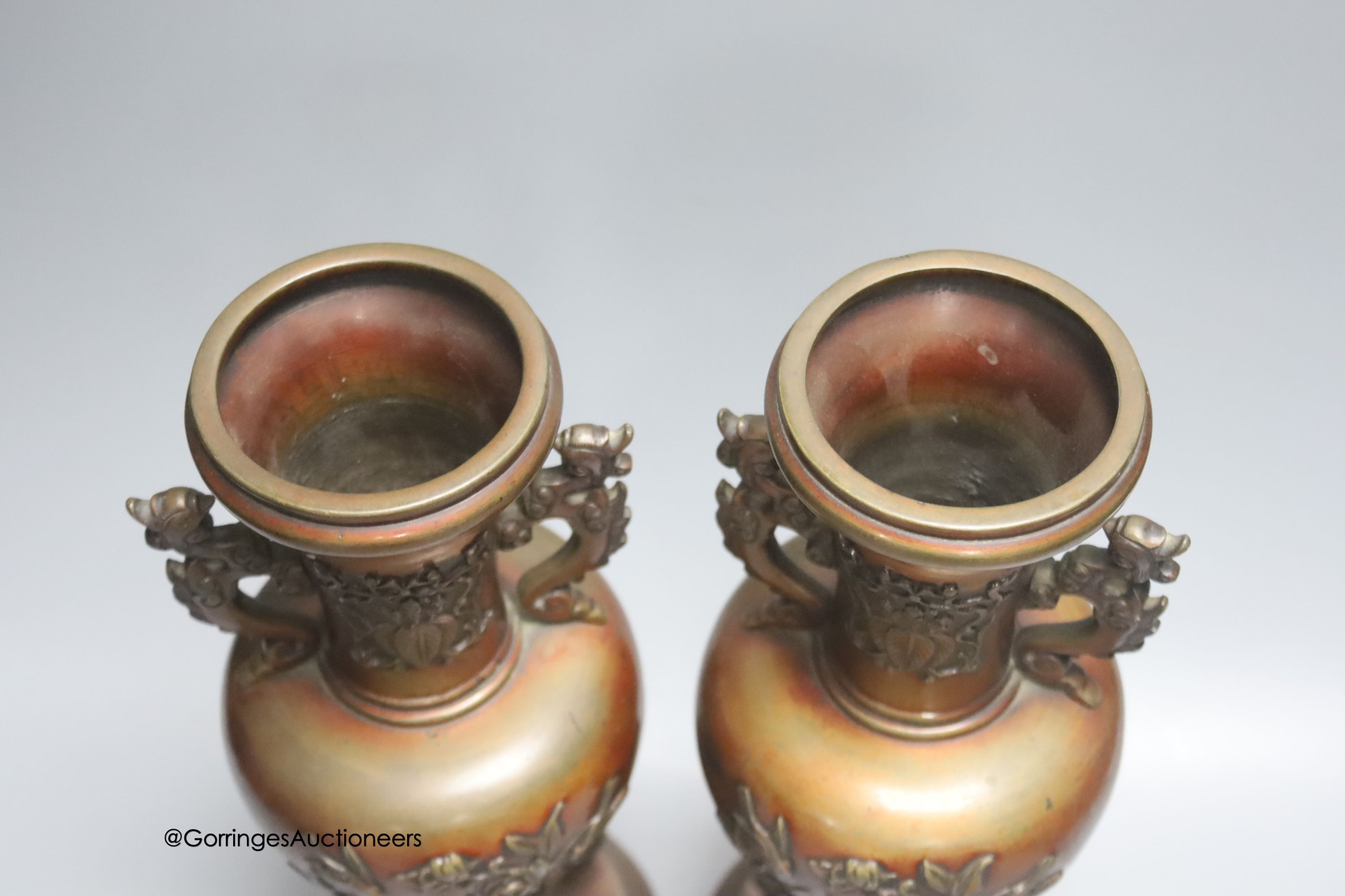 A pair of 19th century Japanese bronze vases, height 31.5cm